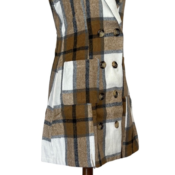 Double Breasted Brown Plaid Vest Button Down Mini Dress - Picture 11 of 16